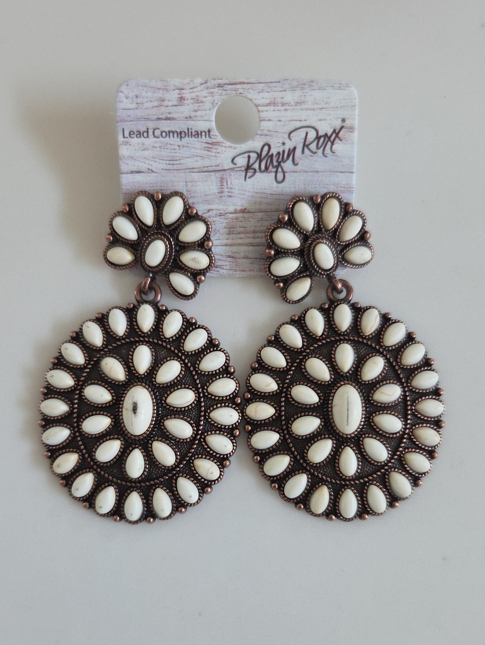 Blazin Roxx Cream and Copper Floral Drop Earrings